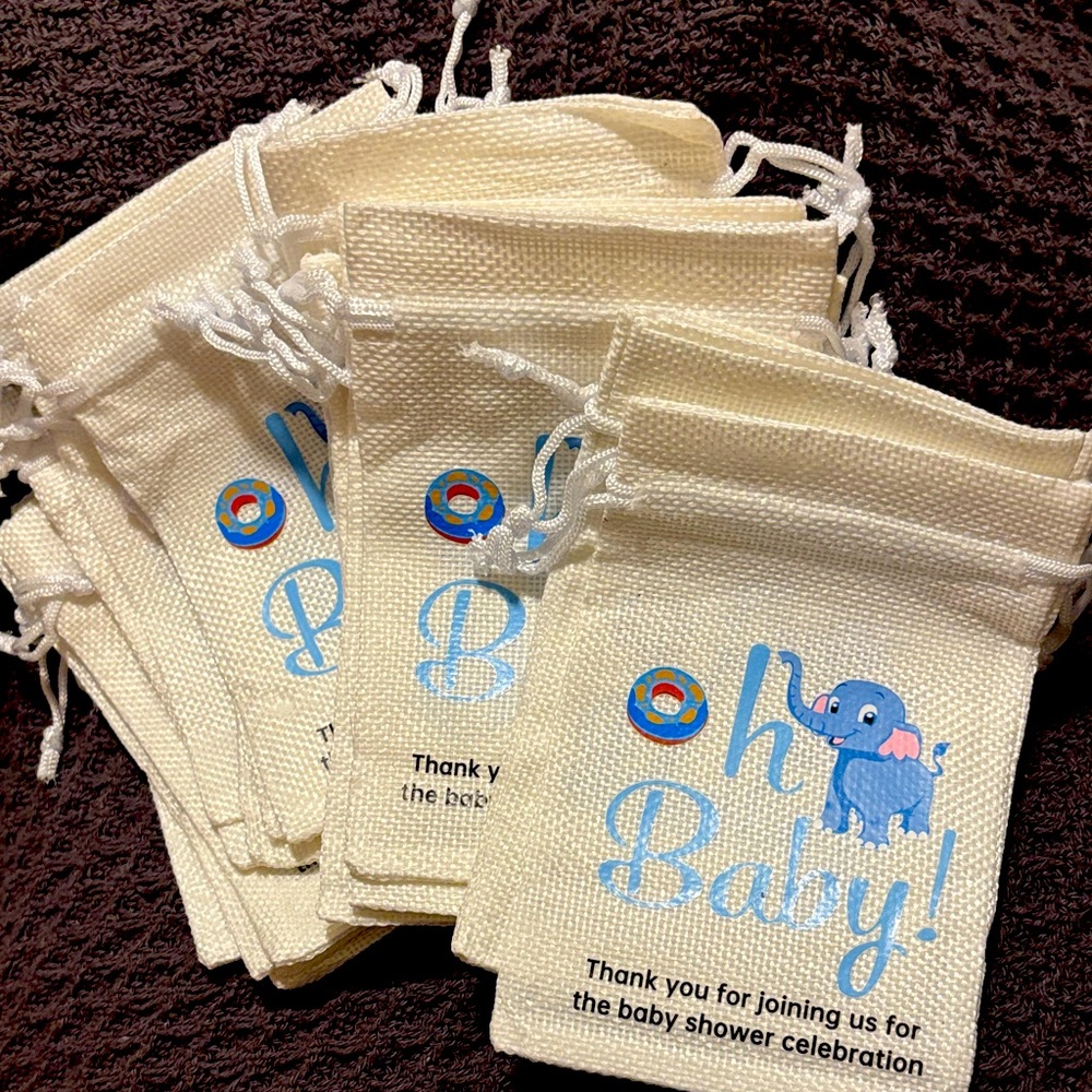 Oh Baby! Baby Shower Burlap Favor Bags Set of 24 (Blue and White) NEW